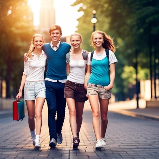 jovens felizes caminhando
