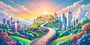 Caminho para o sucesso profissional com paisagem vibrante.